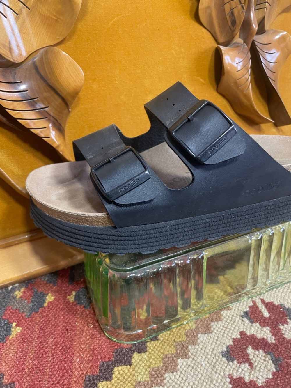 Papillio Arizona Black Double-Buckle Platform Sandals size 38